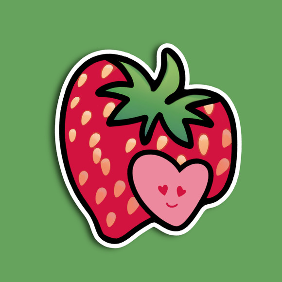 handmade Other - 5/$15 Strawberry Heart Red Vinyl Glossy Sticker Handmade
